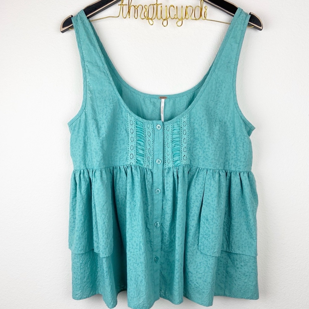 Free people peplum tank blouse teal medium